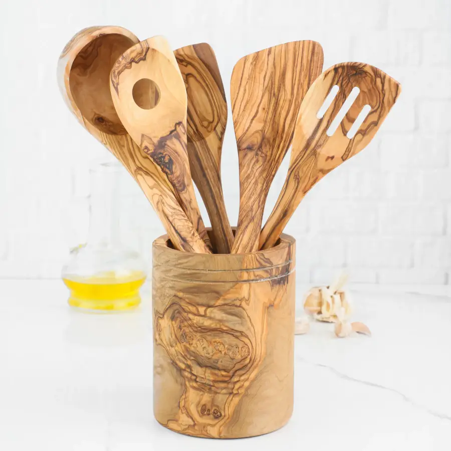 olive wood utensils holder for 5 spoons (holder only)