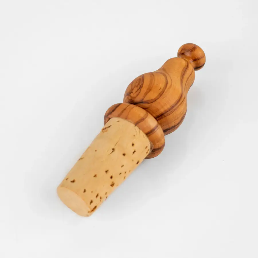 olive wood bulbous knob bottle stoppers with cork inserts