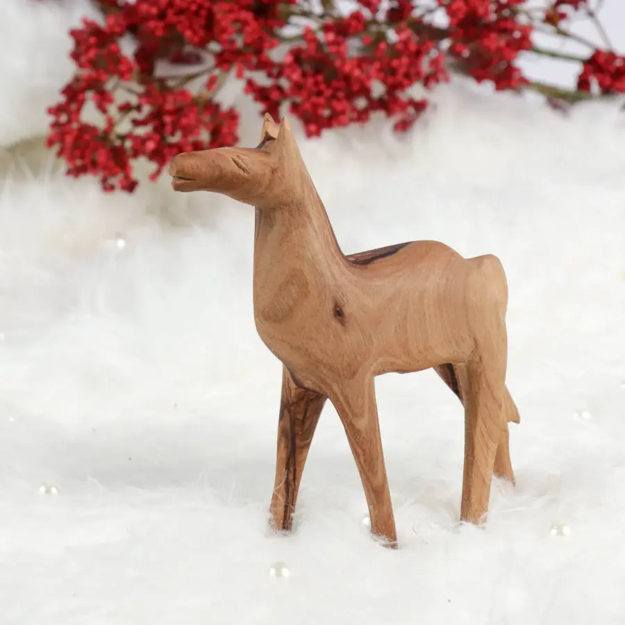 olive wood hand carved wooden deer