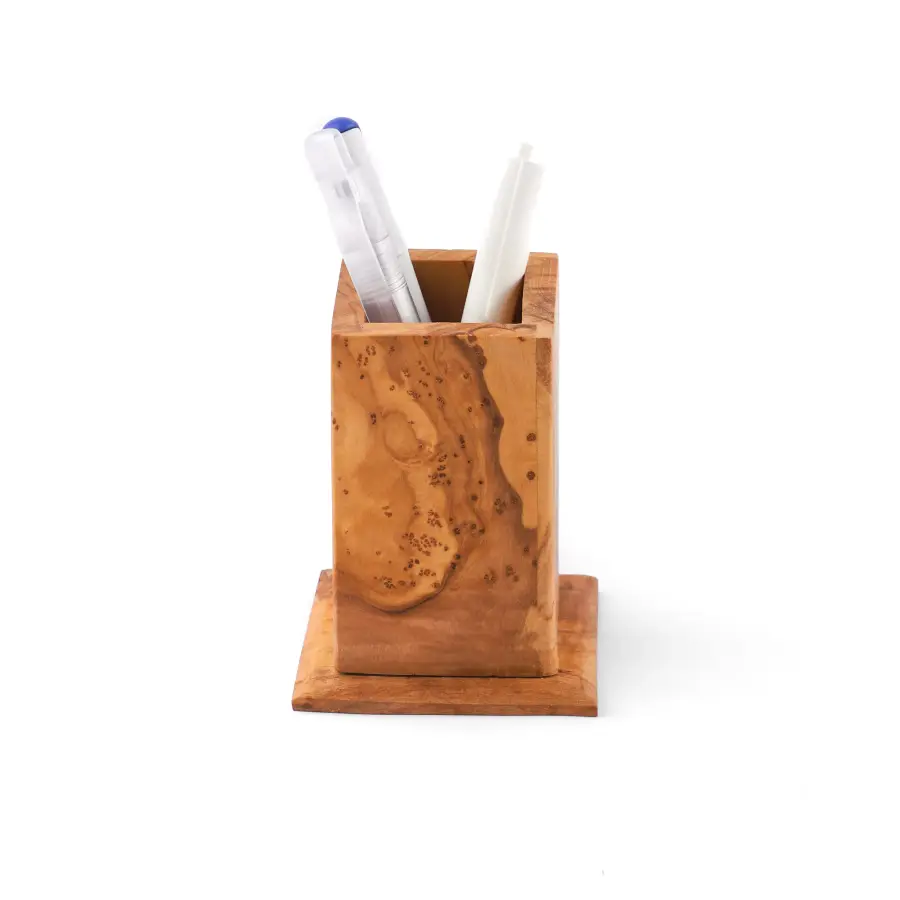 olive wood rectangular pen holder