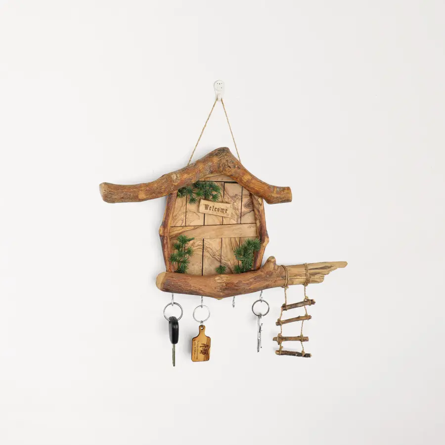 olive wood house shape rustic key holder
