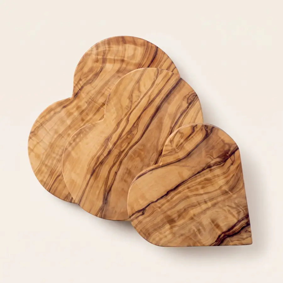 olive wood set of 3 heart shape small boards