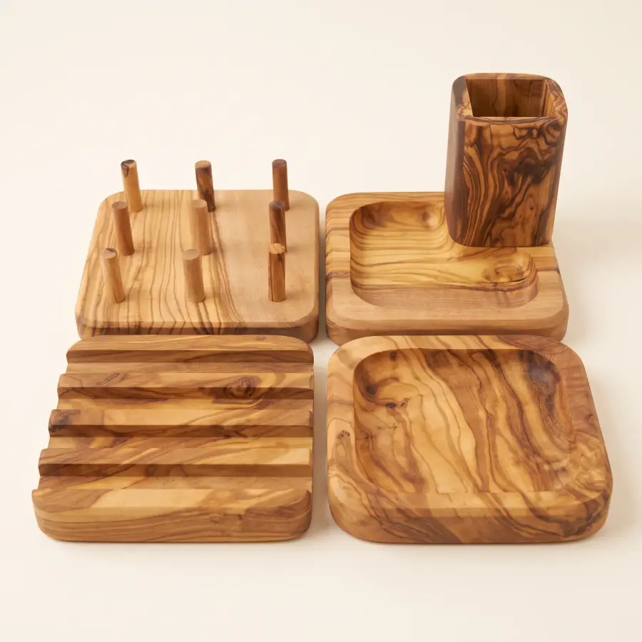 olive wood desk accessories set