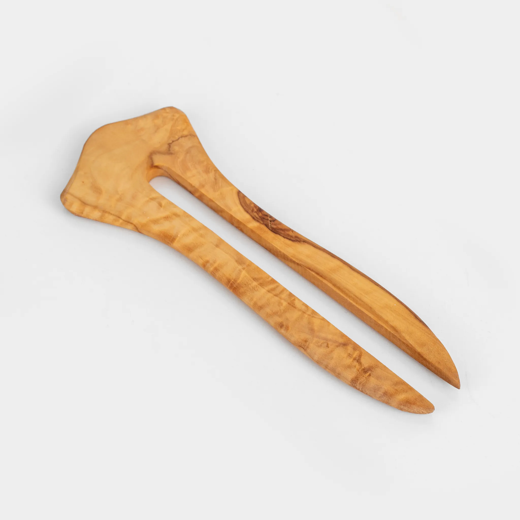 olive wood dual tooth hair pin