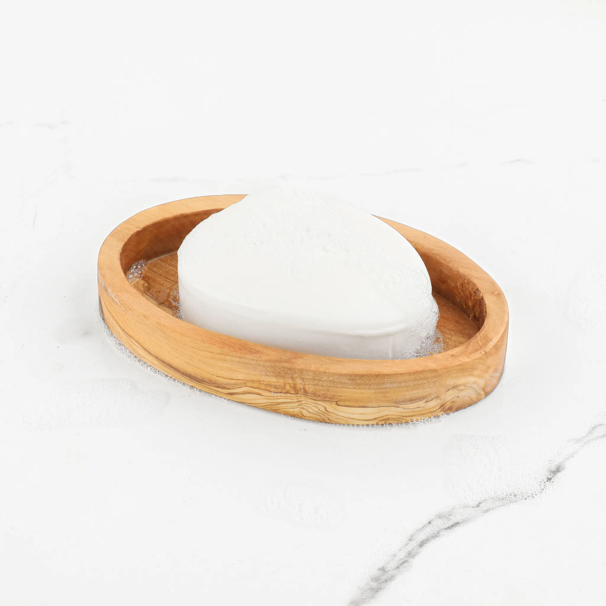 olive wood oval shape slotted soap holder