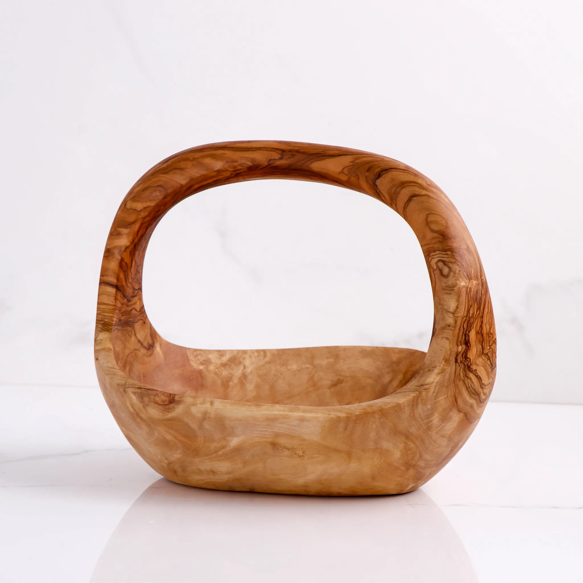 olive wood fruit basket with 1 handle