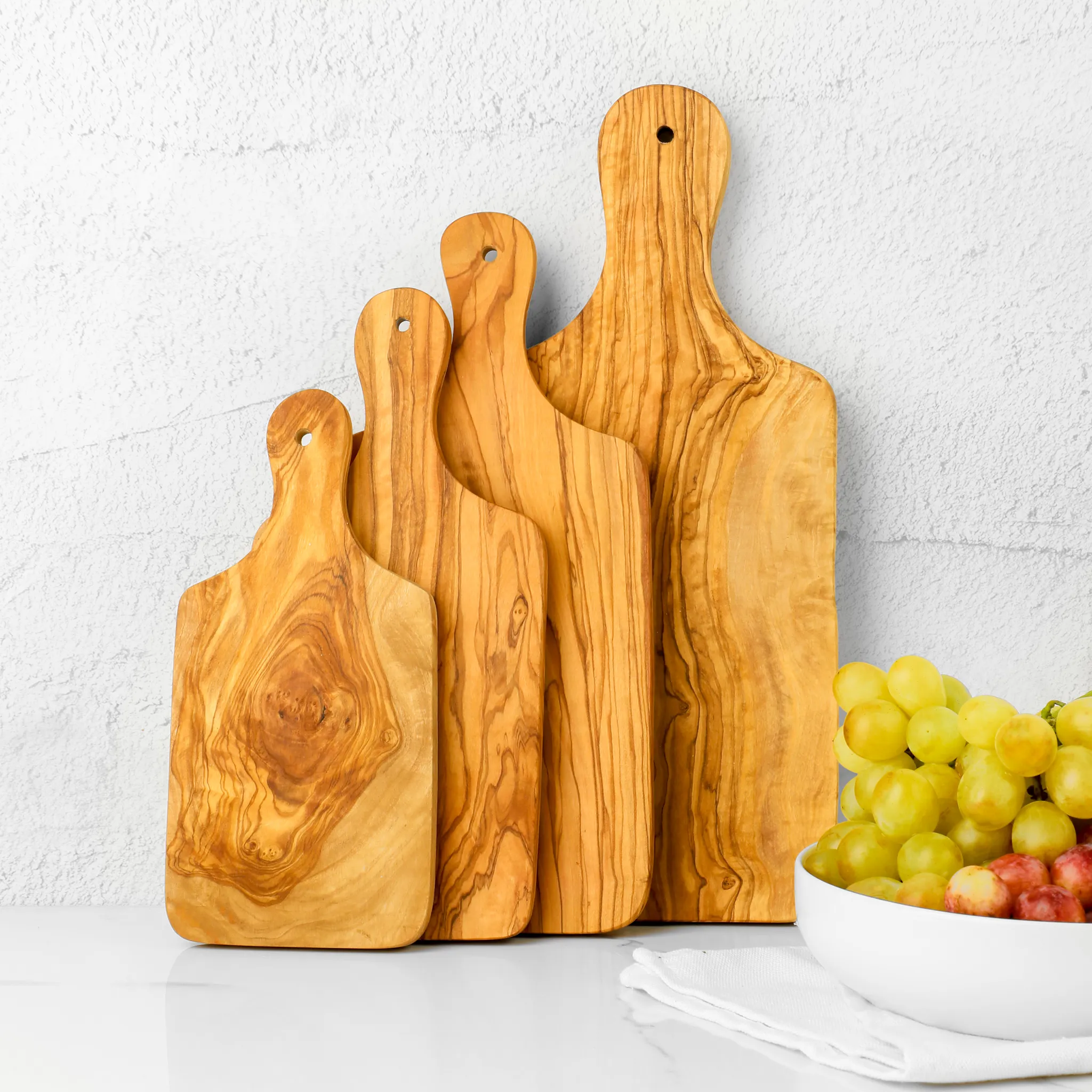 olive wood rectangular cutting board with handle