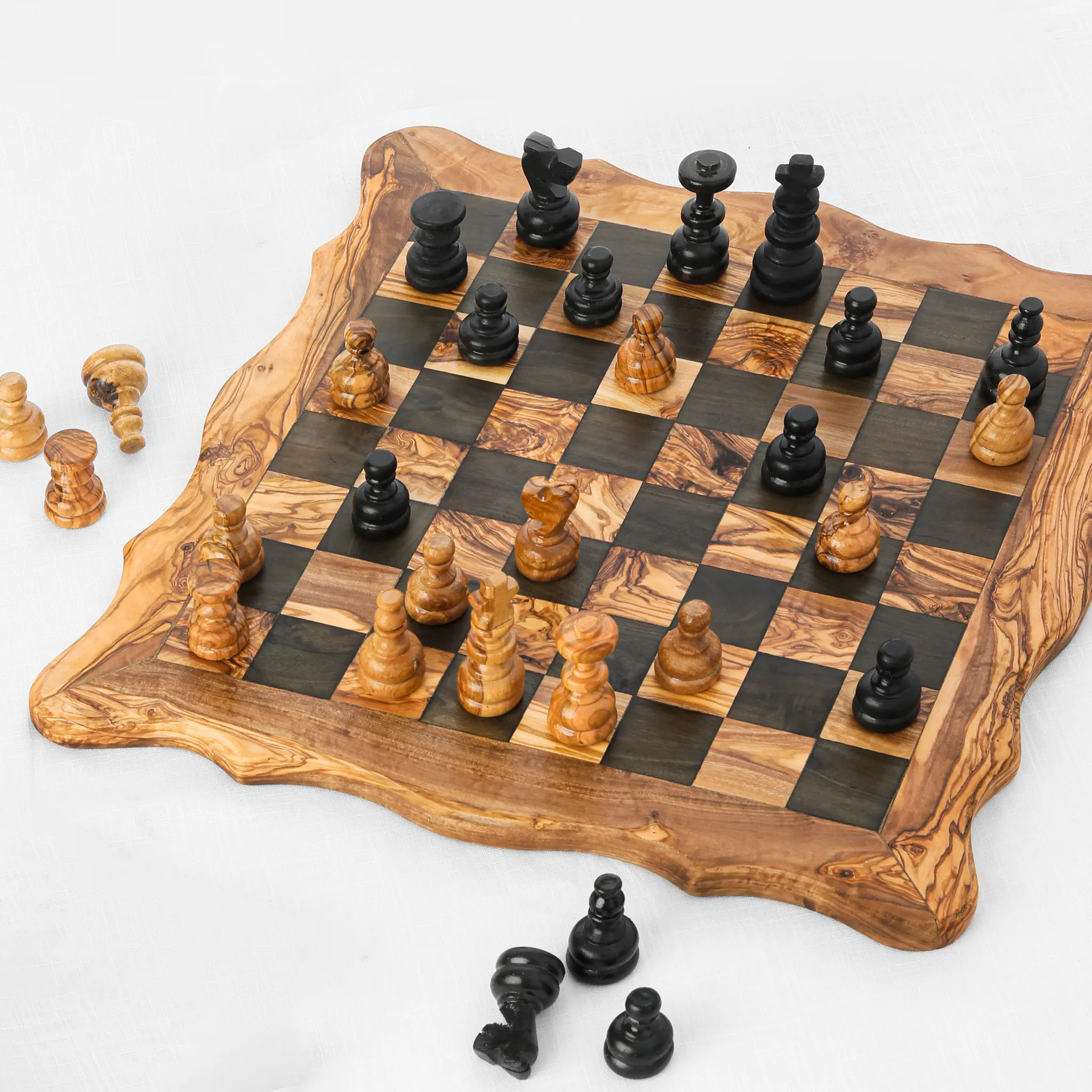 olive wood wavy edges chess board