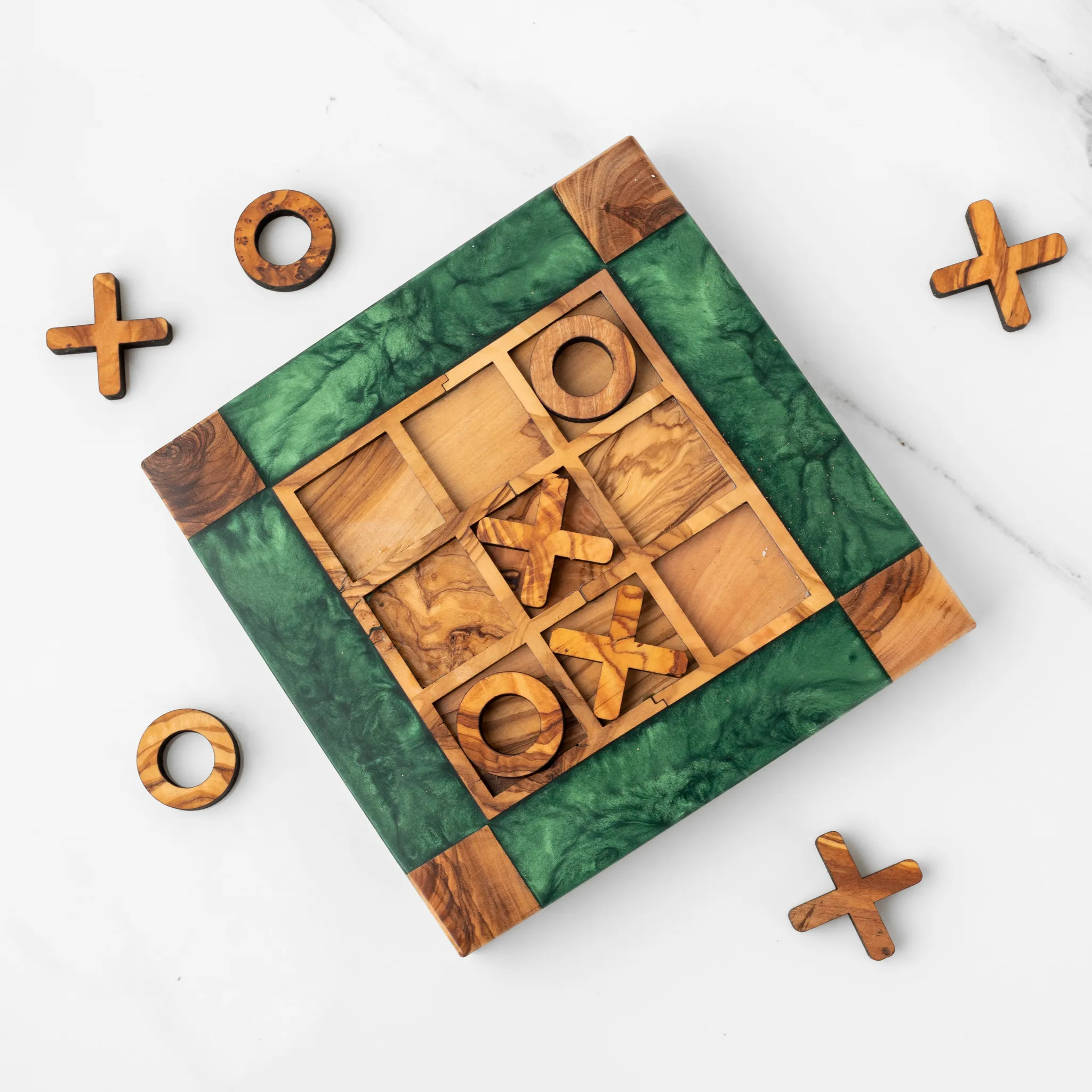 olive wood wood and resin tic-tac-toe game