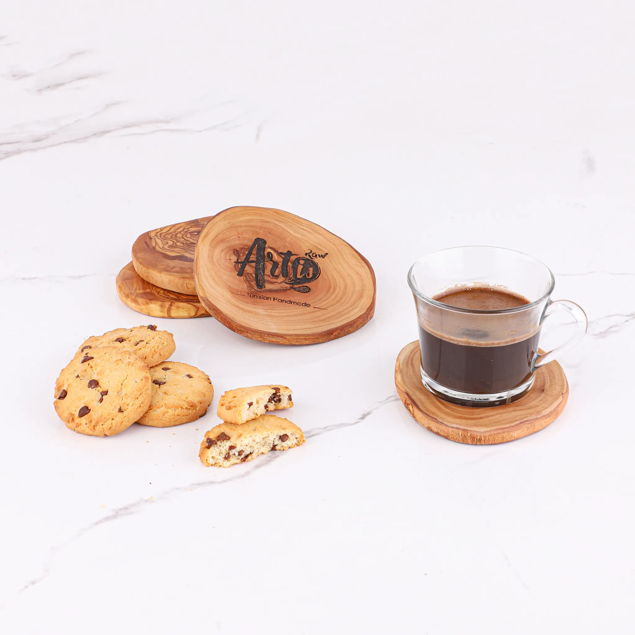 olive wood round rustic coasters