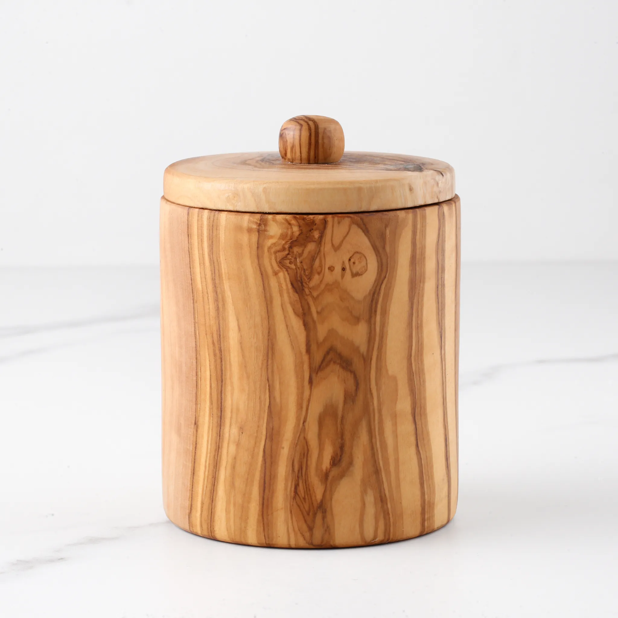 olive wood round spice box with lid