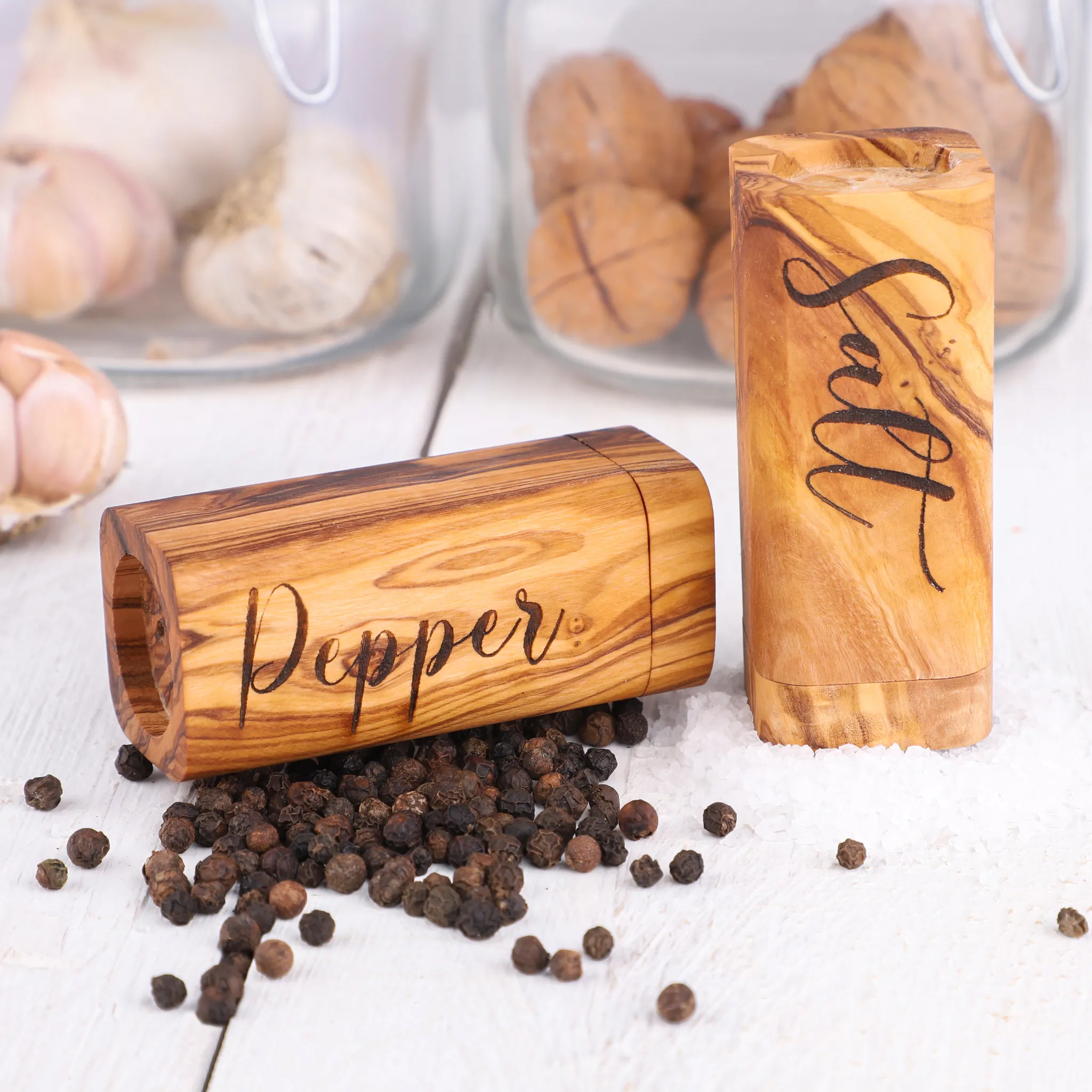 olive wood rectangular salt & pepper shaker