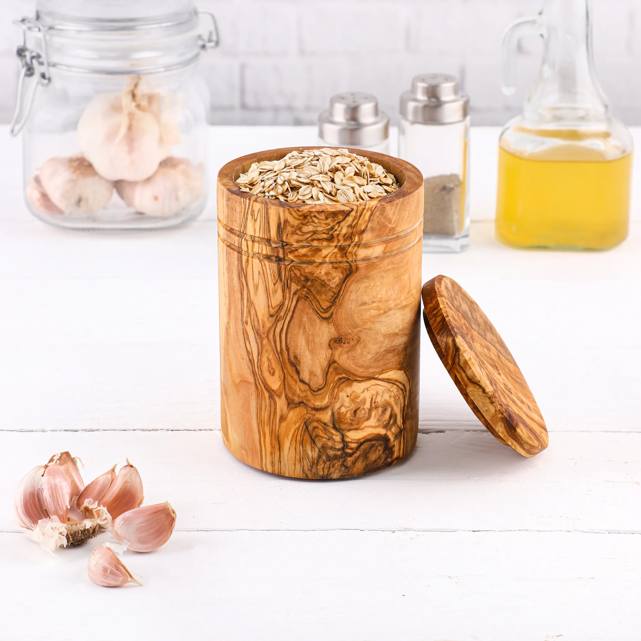 olive wood spice box with spoon