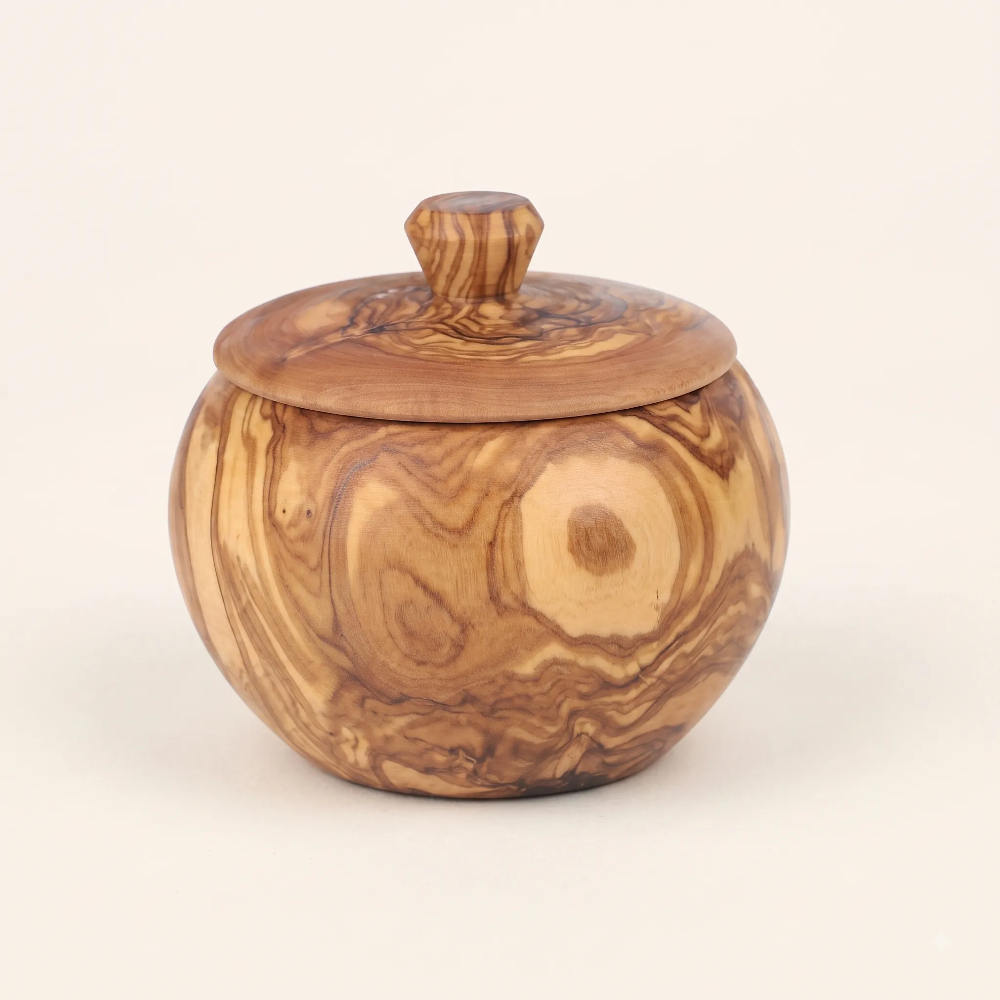 olive wood round spice jar with lift off lid