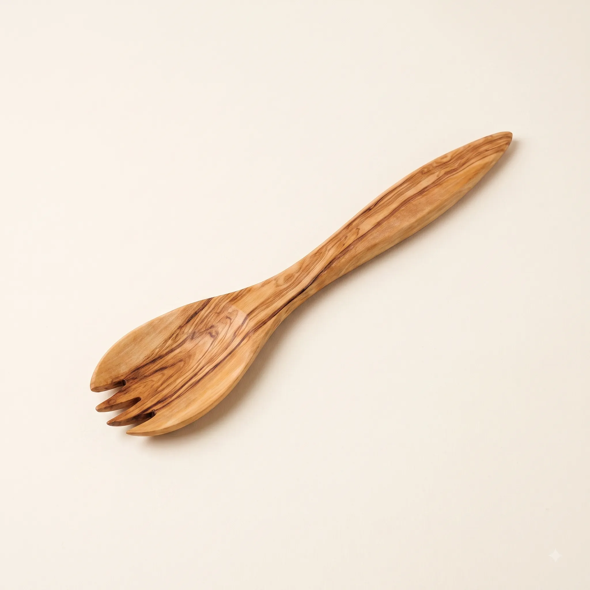 olive wood cooking spork with acute handle
