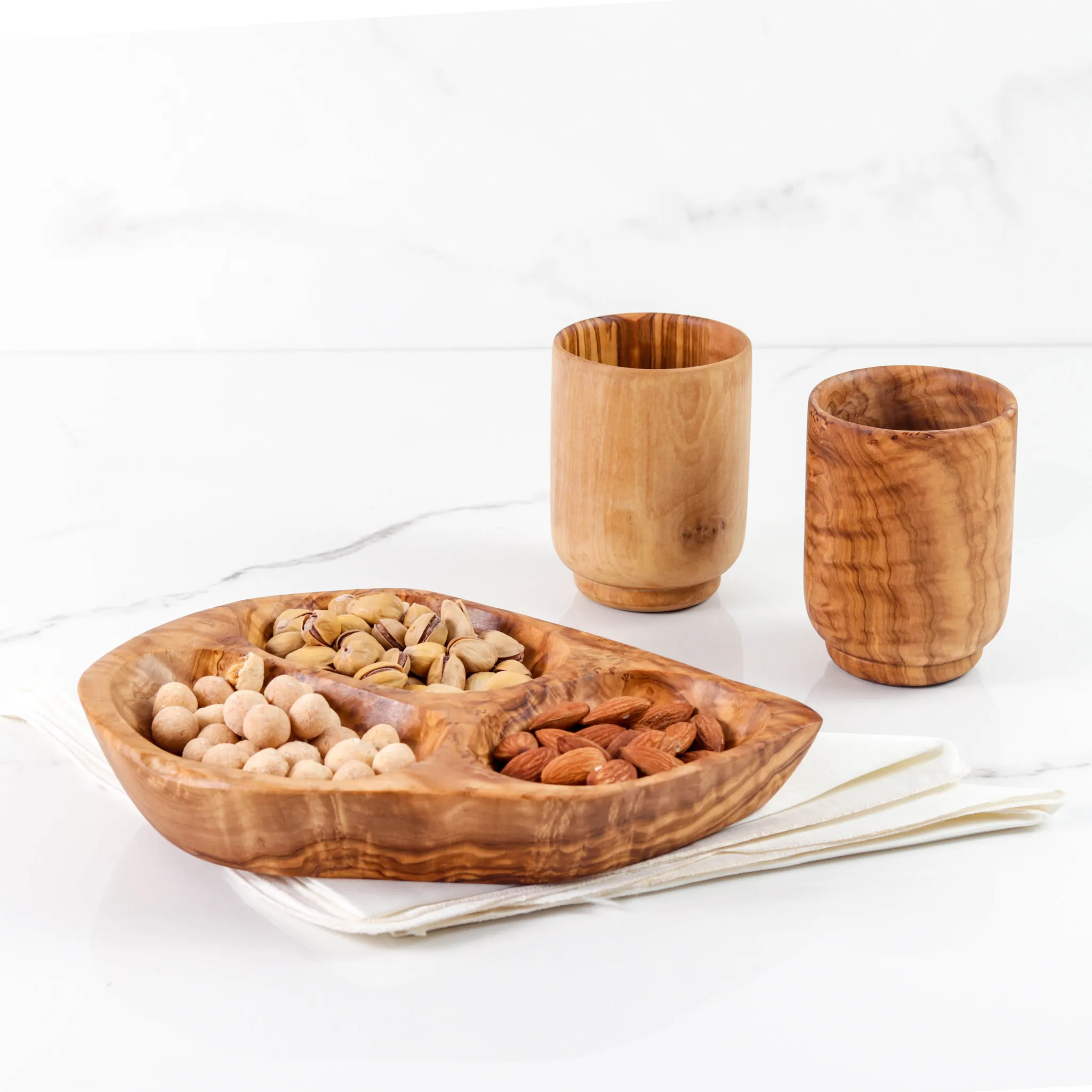 olive wood 3 sections irregular shape dish