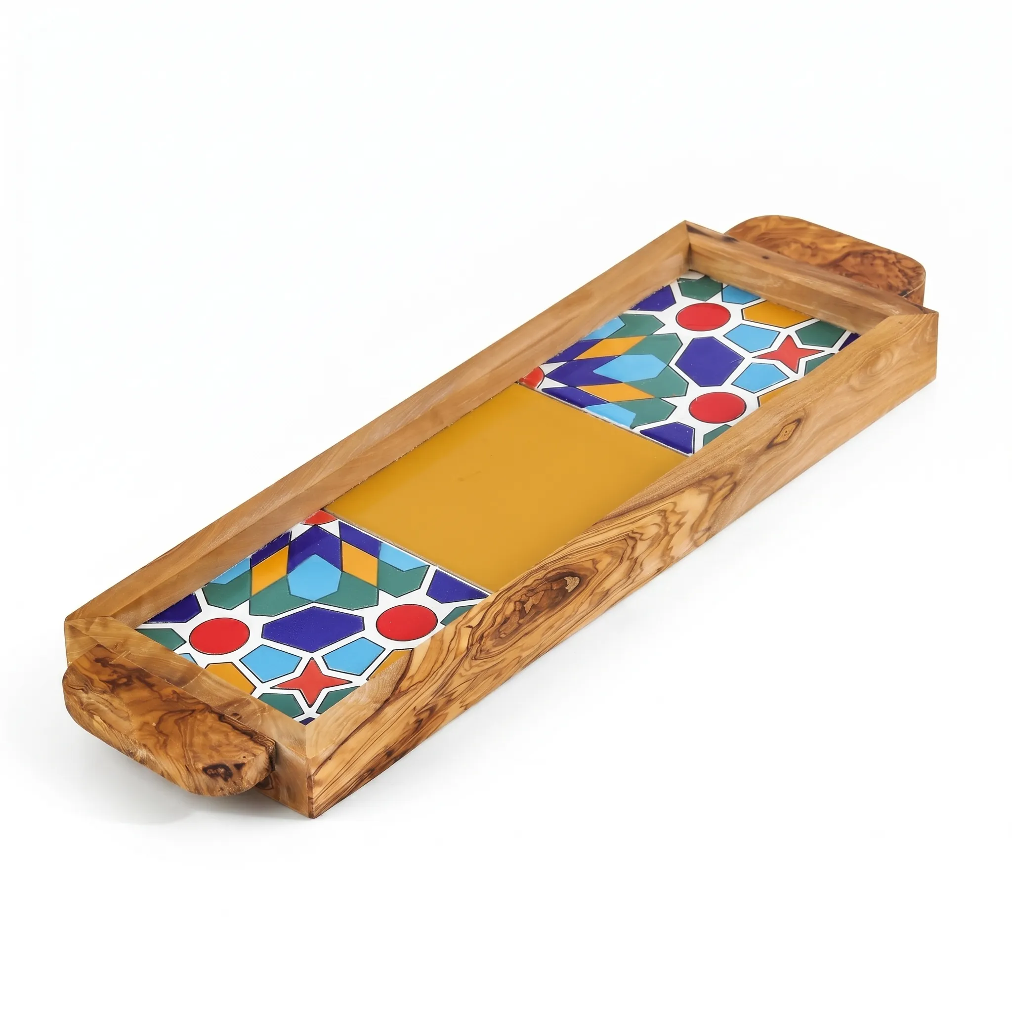olive wood wood and ceramic rectangular tray