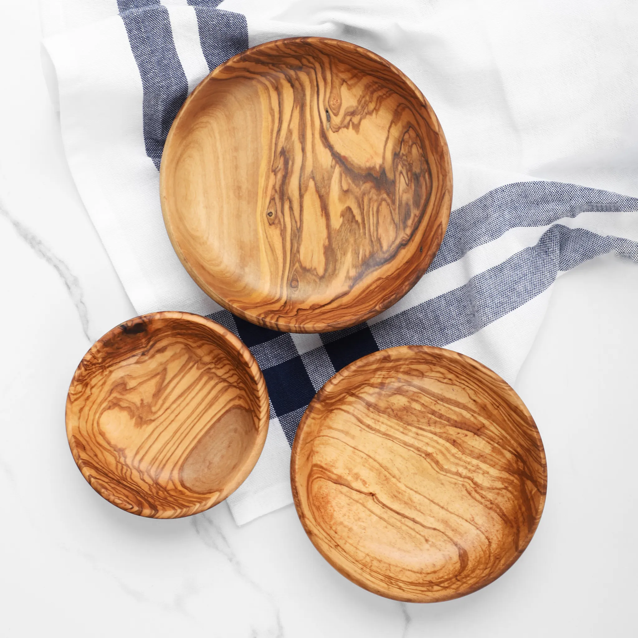 olive wood set of 3 round serving dishes