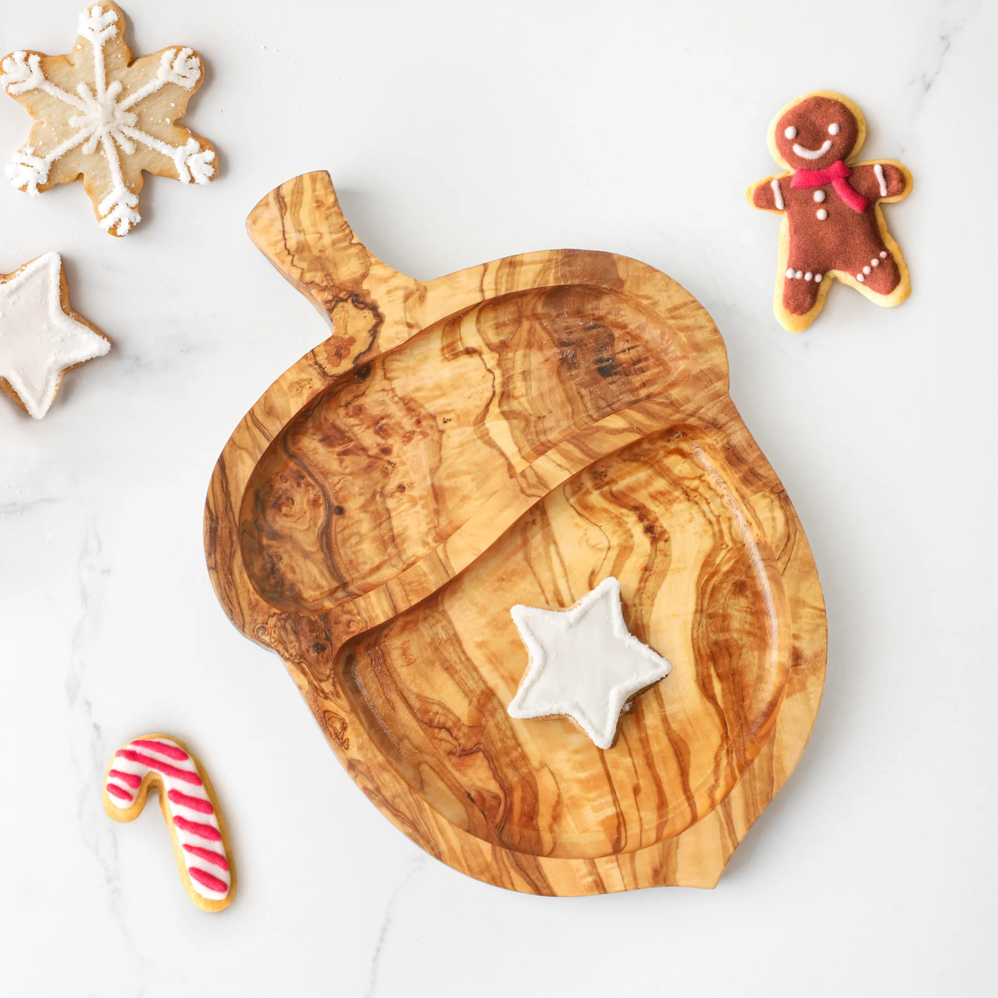 olive wood nut shape charcuterie tray