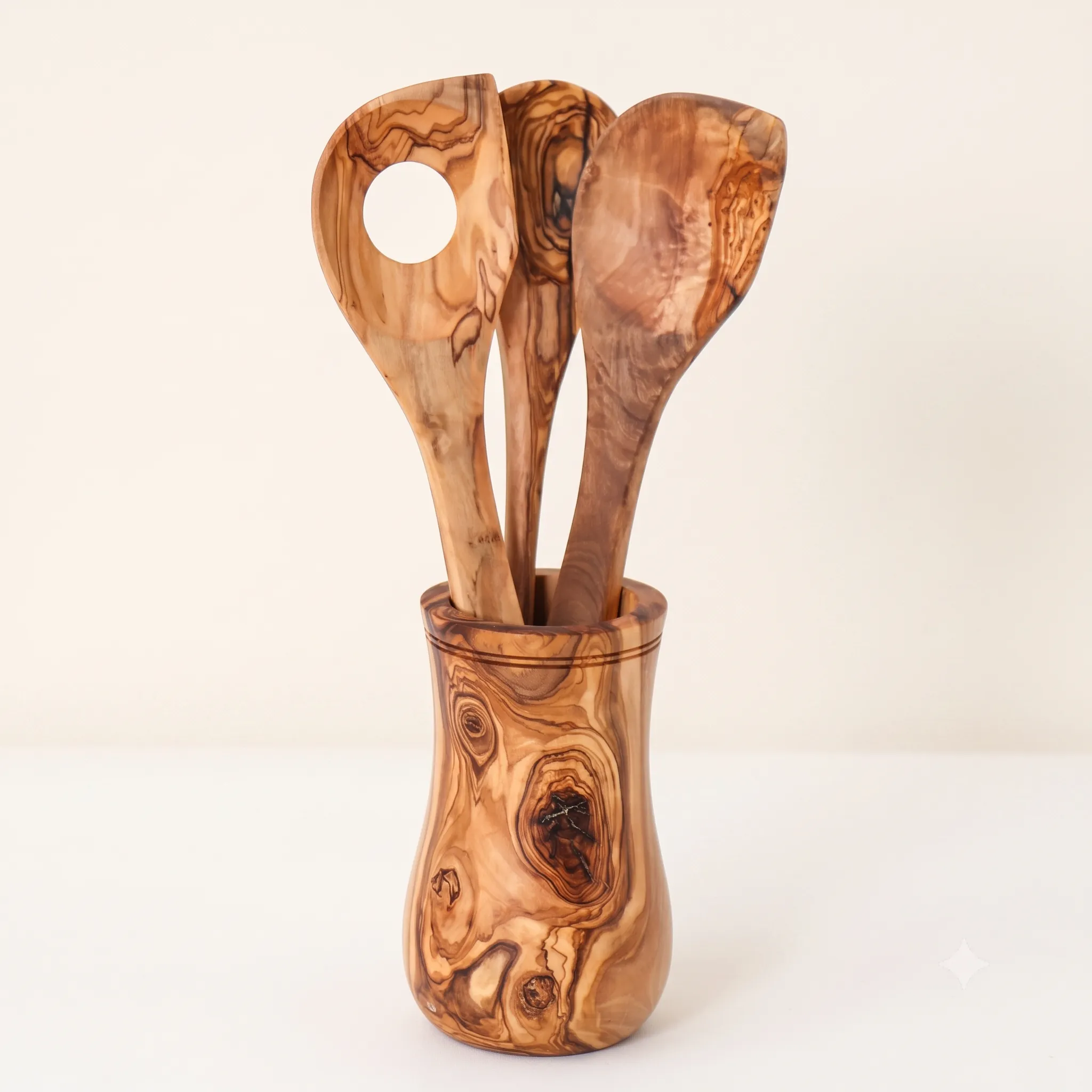 olive wood utensils holder for 3 spoons (holder only)