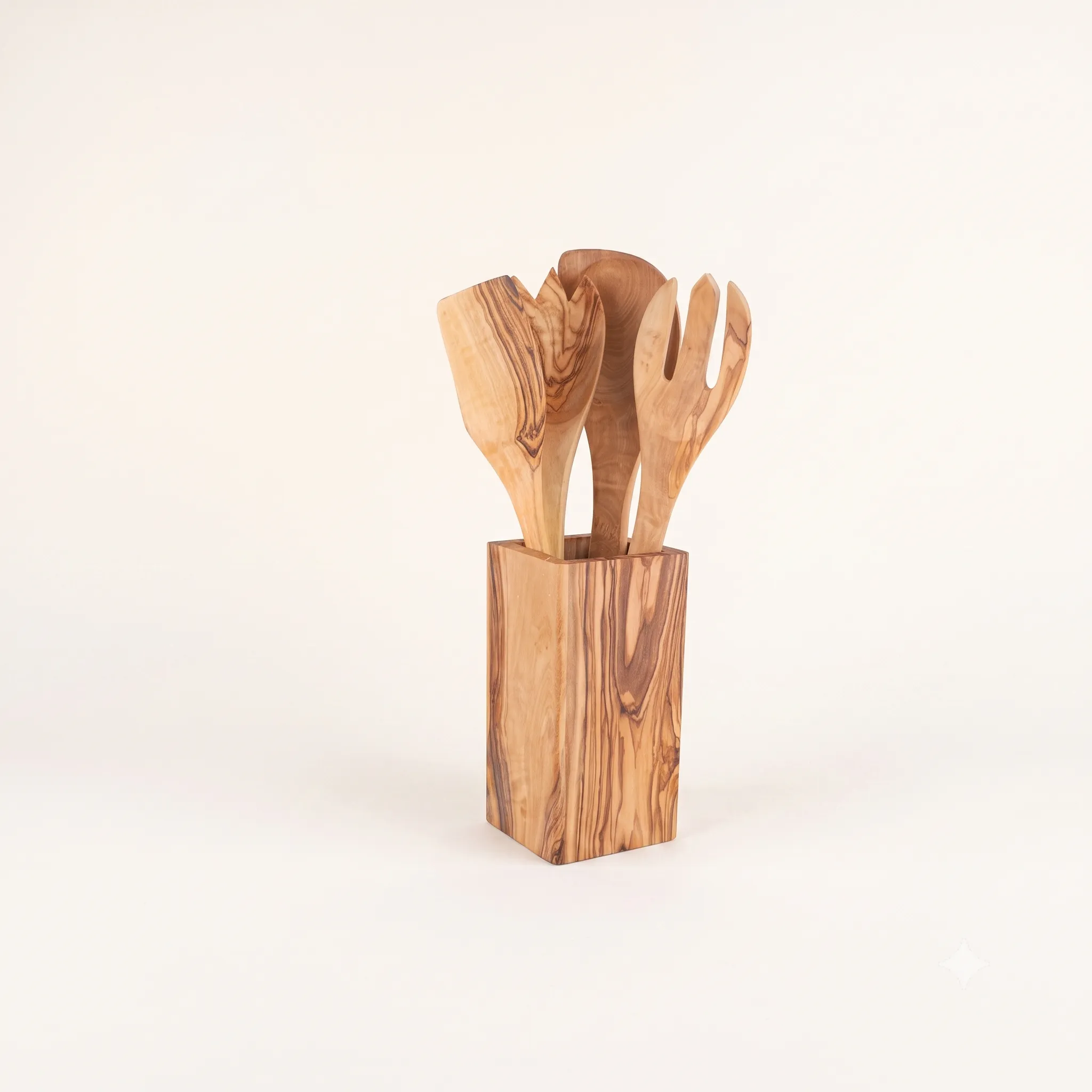 olive wood rectangular upright kitchen utensils holder - laminated (holder only)