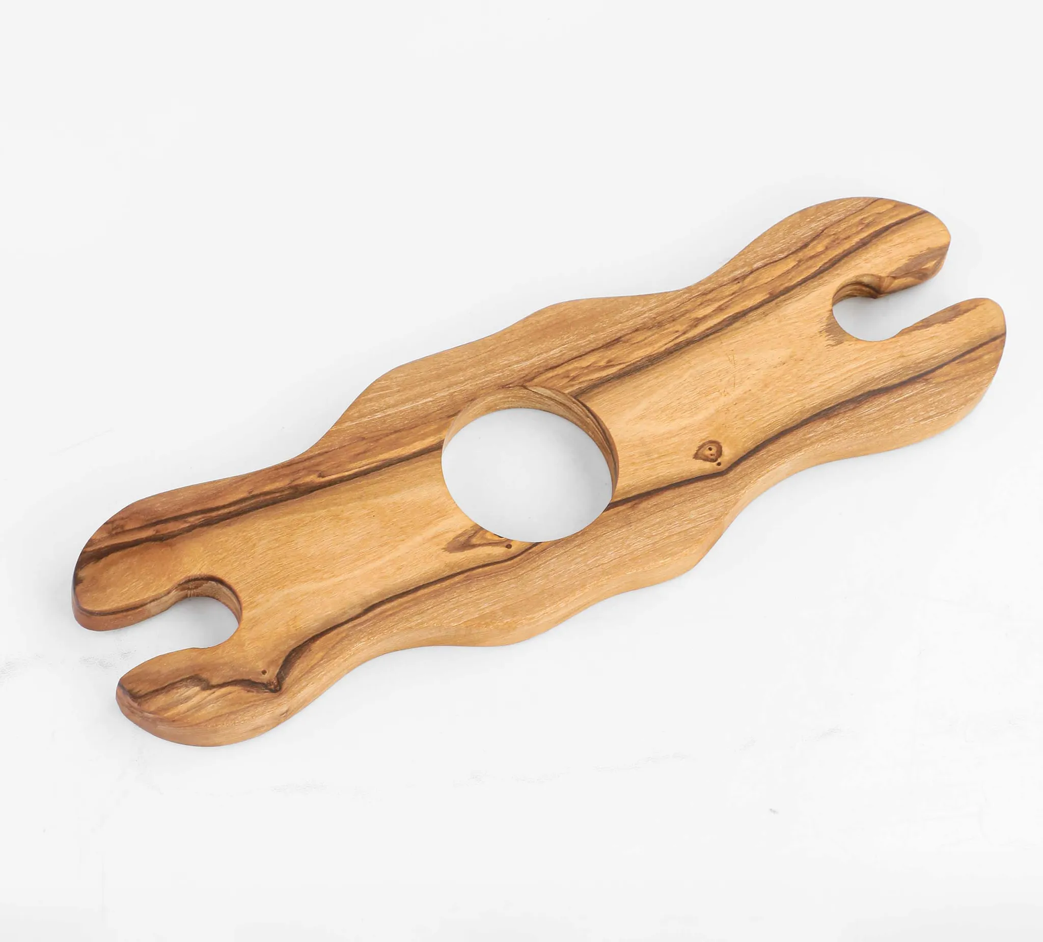 olive wood glass and bottle holder