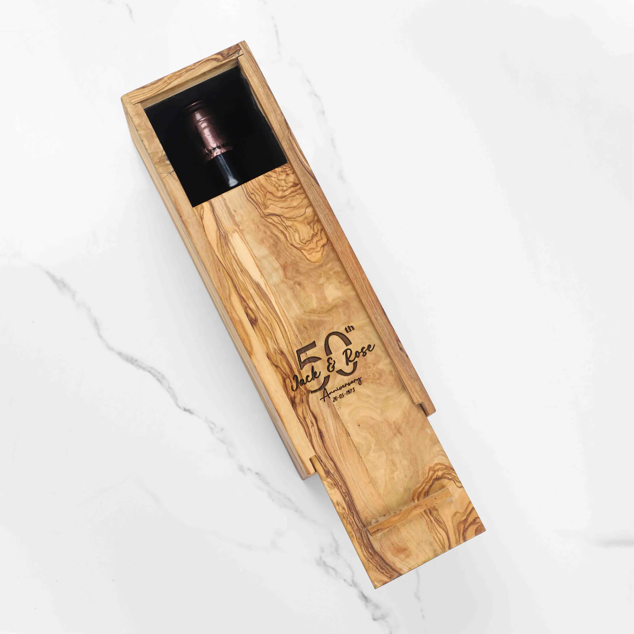 olive wood single bottle box