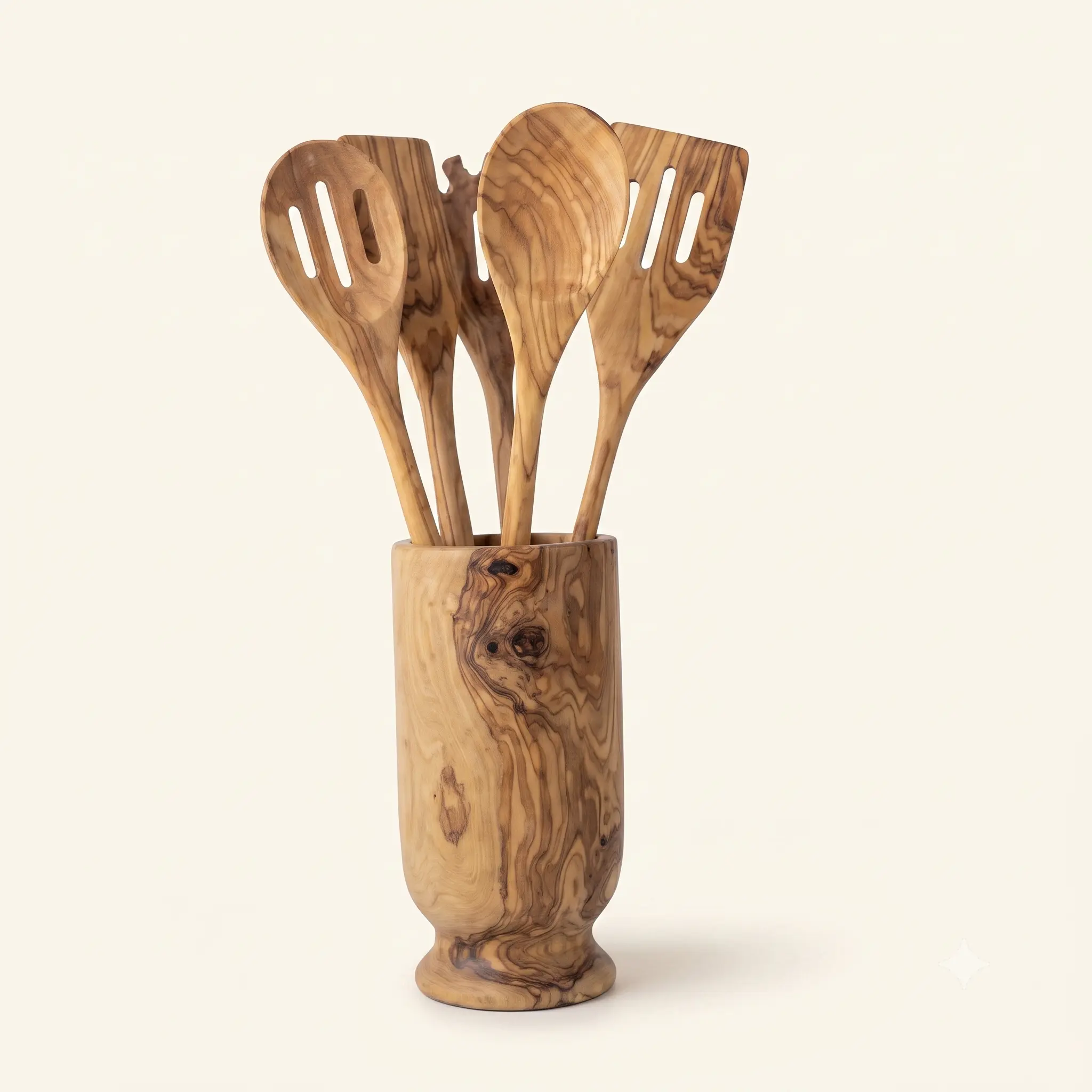 olive wood round utensils holder (holder only)
