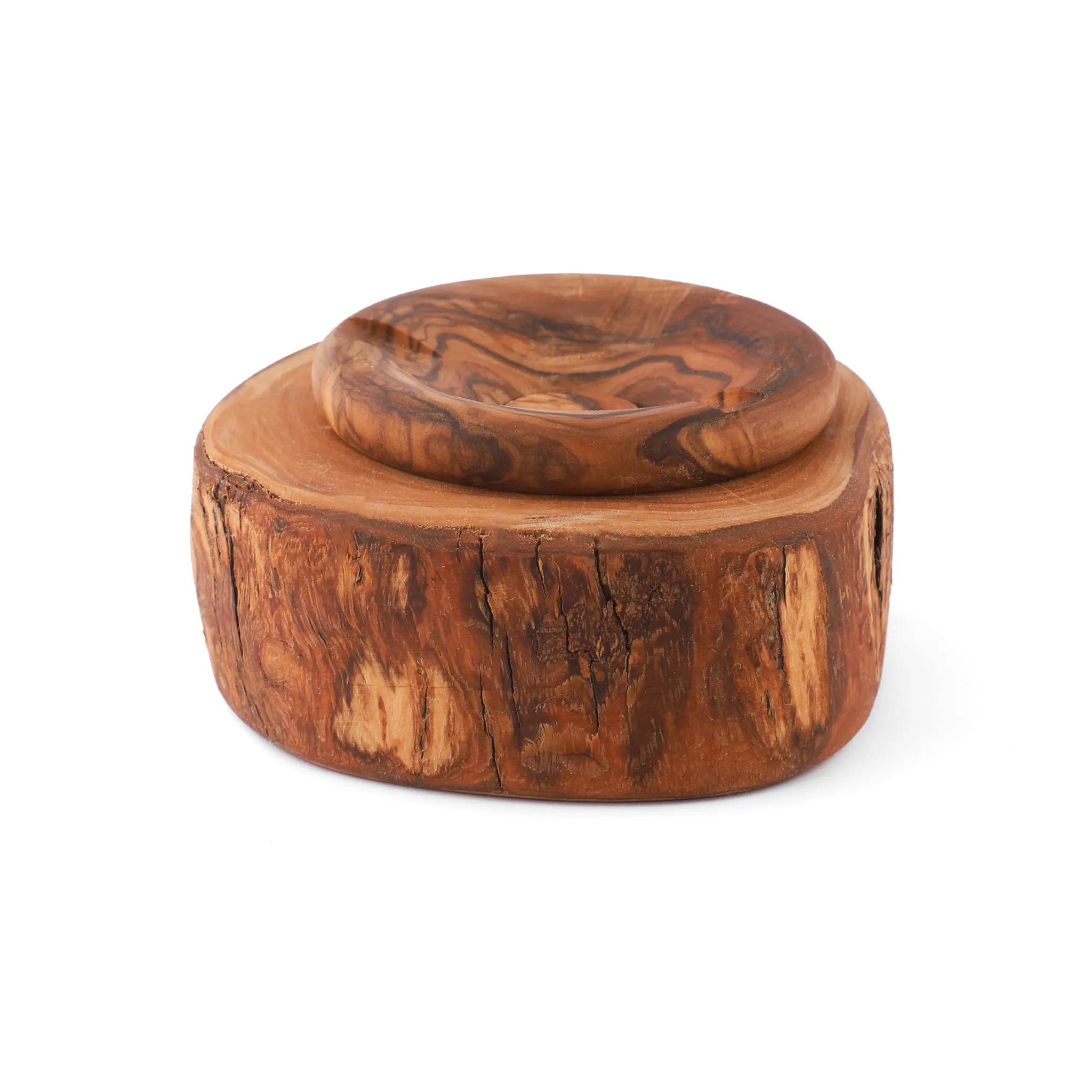 olive wood irregular shape rustic ashtray with cover