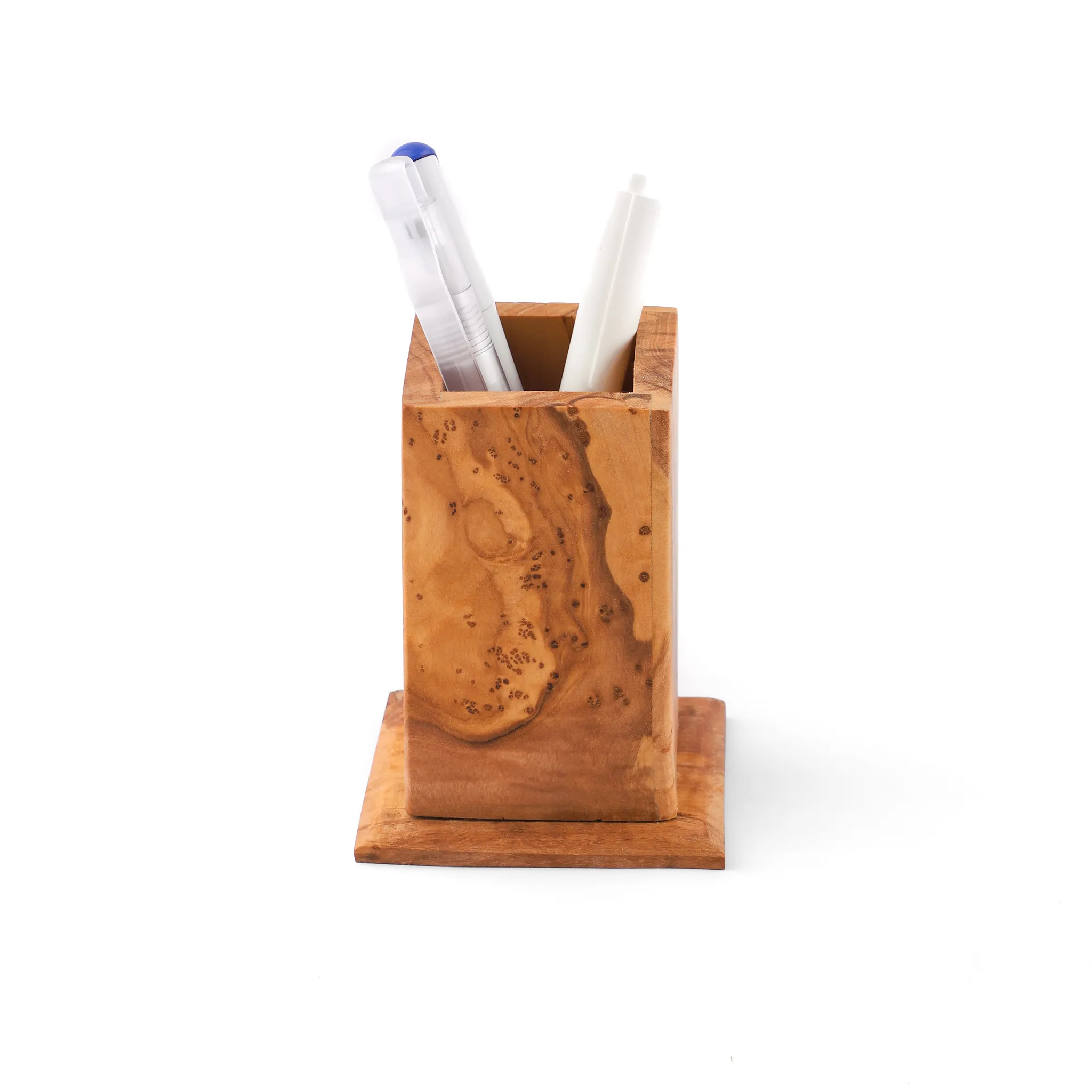 olive wood rectangular pen holder