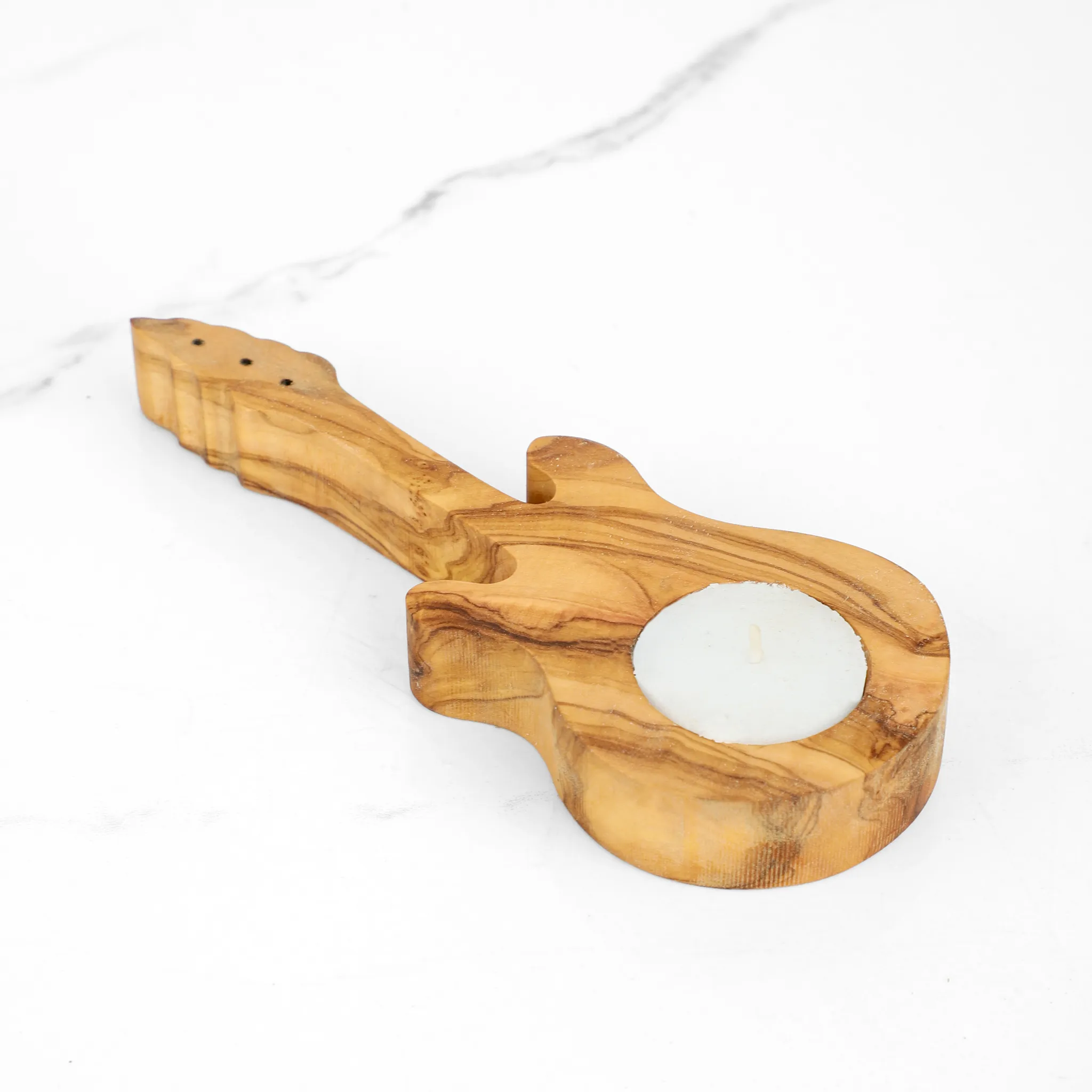 olive wood guitar shape tea light candle holder