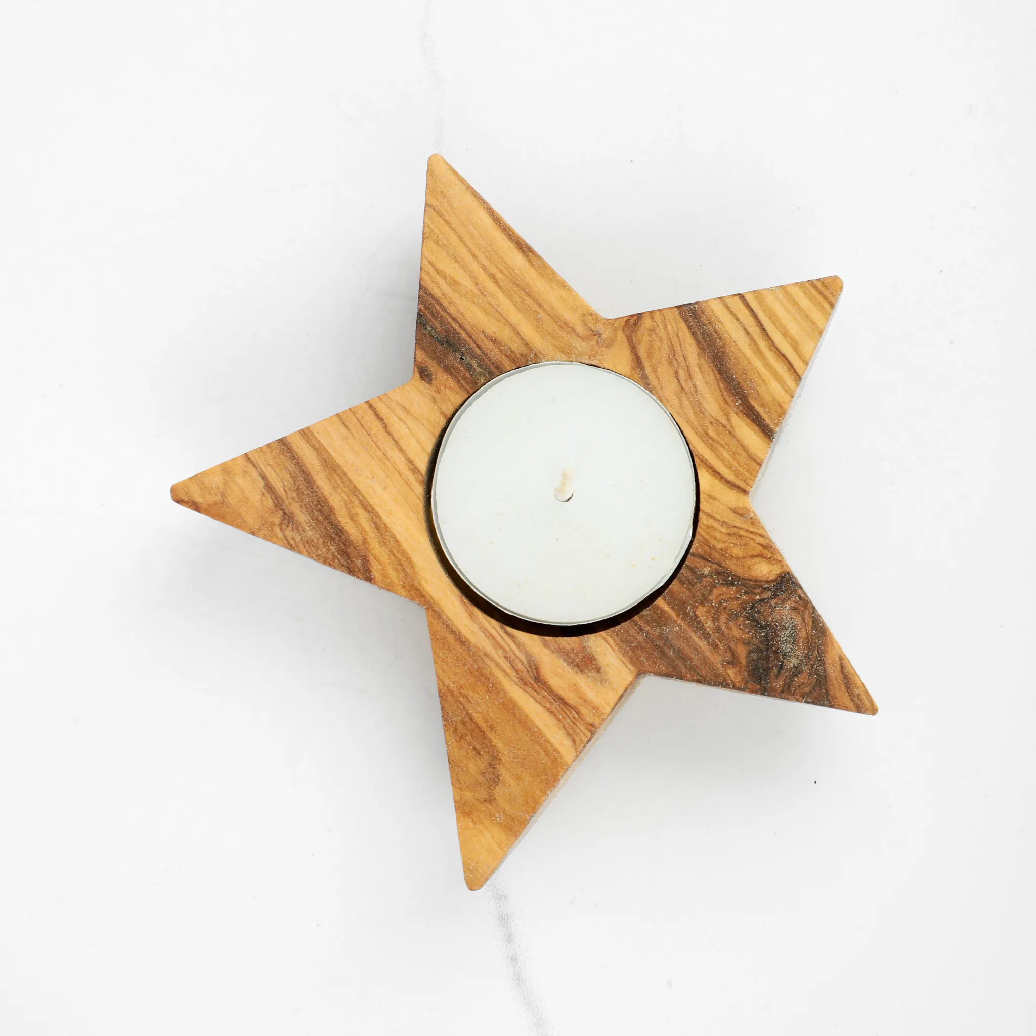 olive wood star shape tea light candle holder