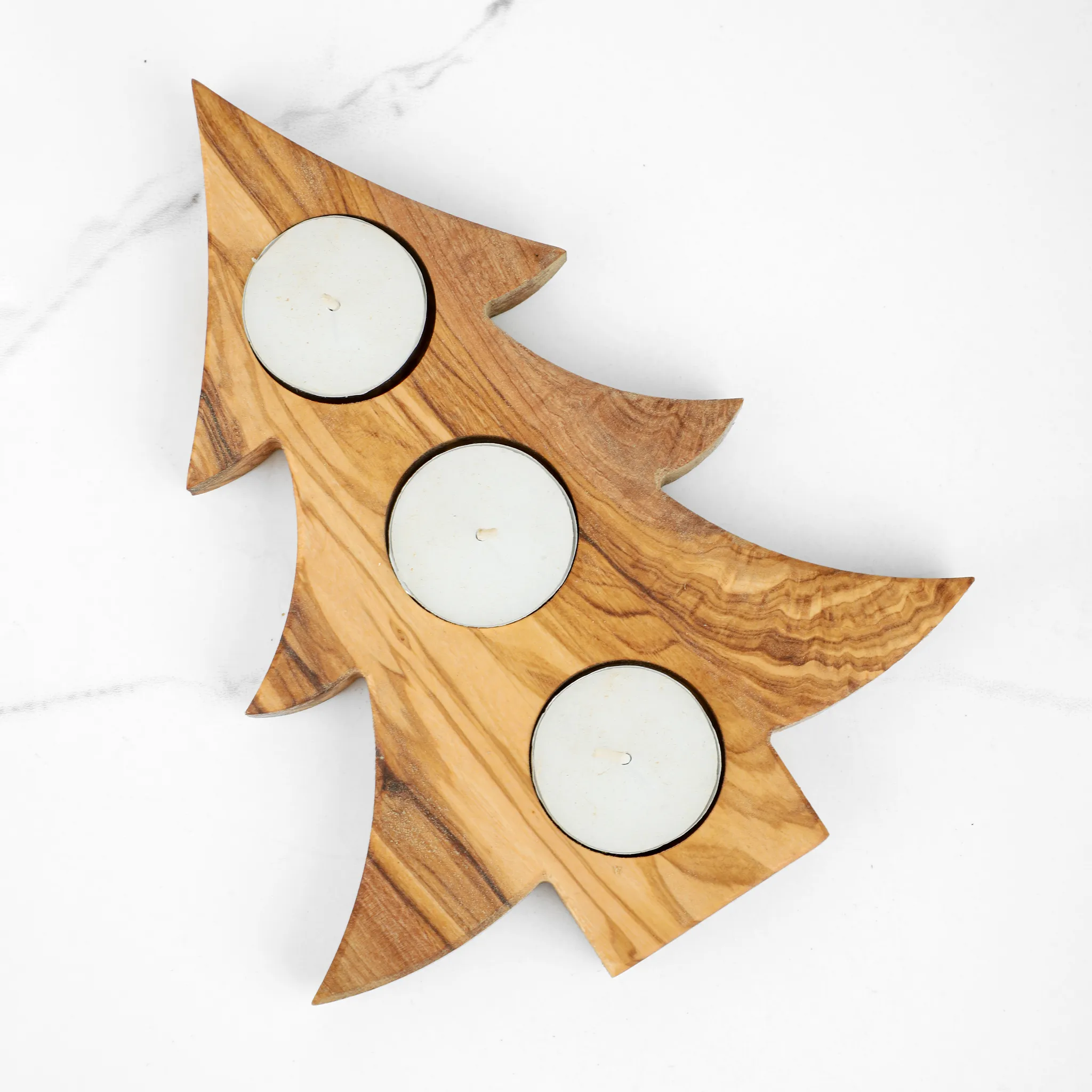 olive wood tree shape tea light candle holder