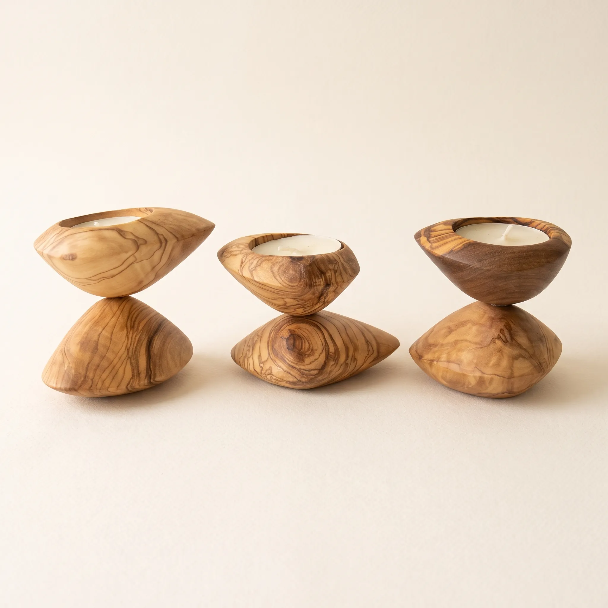 olive wood candle holder