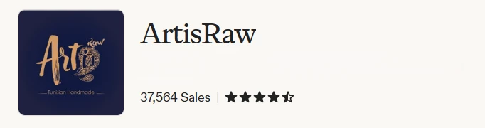 ArtisRaw Etsy shop: 37,564 sales, 4.5-star rating
